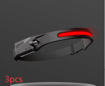 COB LED Induction Riding Headlamp Flashlight USB Rechargeable Waterproof Camping Headlight With All Perspectives Hunting Light (Color: Red 3pcs)
