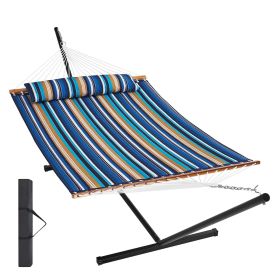 VEVOR Two Person Hammock with Stand Included Heavy Duty 480lb Capacity, Double Hammock with 12 FT Steel Stand and Portable Carrying Bag and Pillow (Type of Support: T Type, Color: Blue-Green Color Scheme)